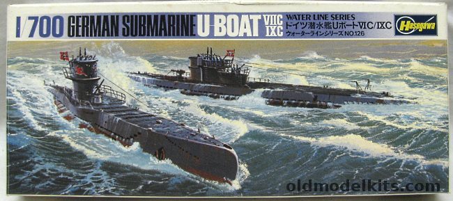 Hasegawa 1/700 U-Boat VIIC and IXC Submarines and Sinking Cargo Ship, 126 plastic model kit